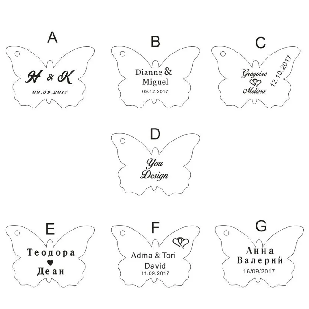 Customized Candy Tags of Butterfly Personalized Engraved Wood Hangs Butterfly Centerpieces Valentine Table Decoration Favors