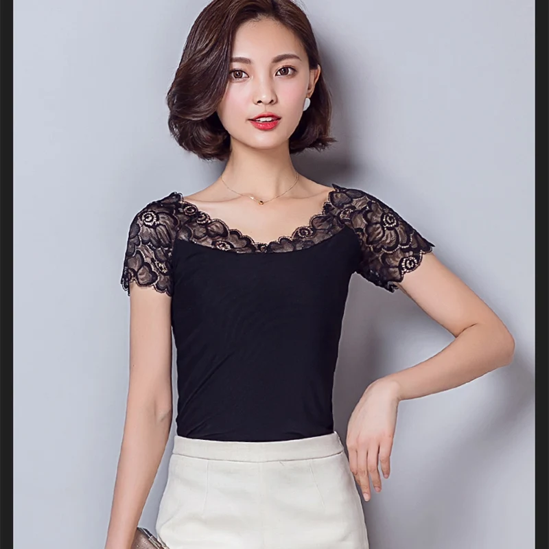 Chemise Femme sexy v-cuello mujer Tops moda 2018 Encaje ropa mujer negro blusa patchwork ropa casual ropa mujer blusa