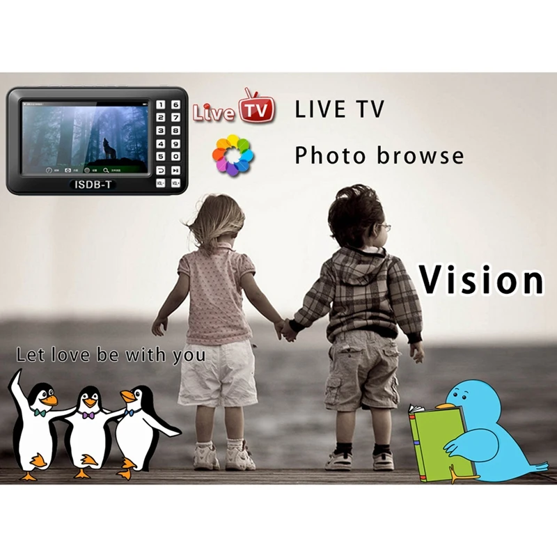 Portable 4.3 inch Lcd Tv Isdb-T Full Seg Fm Rechargeable Tv For Live Movies Music Fm Anytime Eu Plug