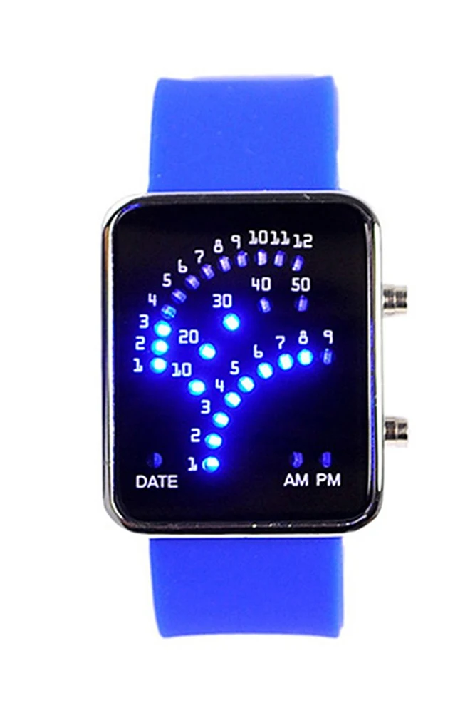 

Unisex men's digital day silicon band wristband watch, female fan shape 29 blue LED display
