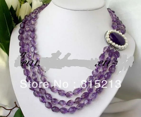 

ddh0036 3strands nature amethyst crystal necklace jade clasp