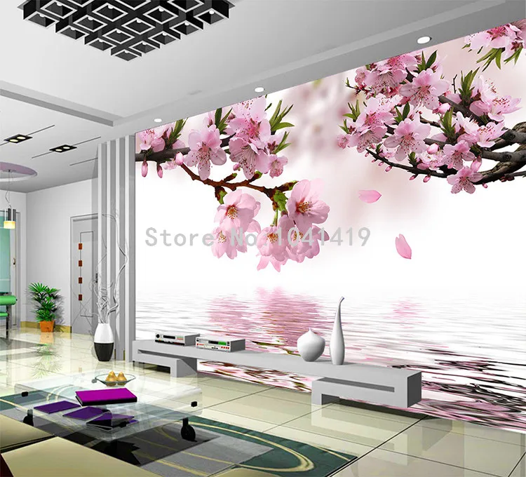 Романтические фотообои с изображением цветущего персика, обои для столовой, гостиной, домашнего декора, нетканые обои с цветочным 3D рисунком