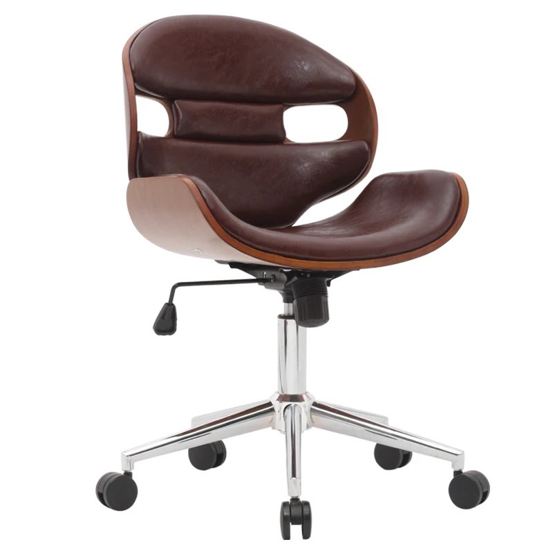 Modern & Contemporary Office Chair 360 Swivel Wood Conference Chair In Leather Seat and Back  Executive Ergonomic Desk Chair