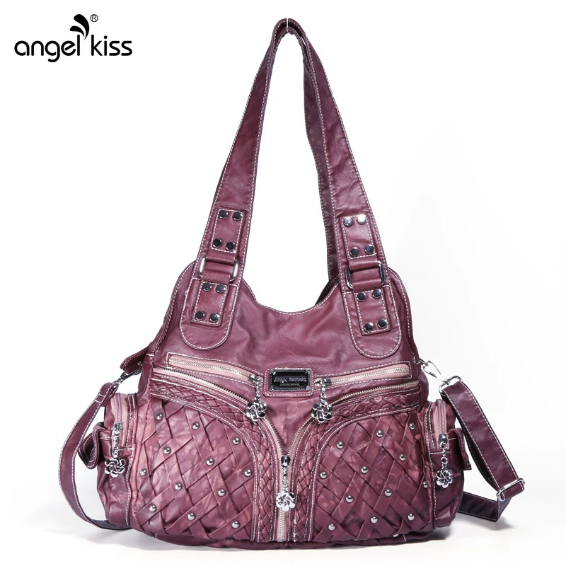 

Tie Dye Zipper Pockets Washed Leather Rivet Shoulder Bag for Women 2019 Soft Bag Women Handbags Sac a Main Ladies Hand Bags