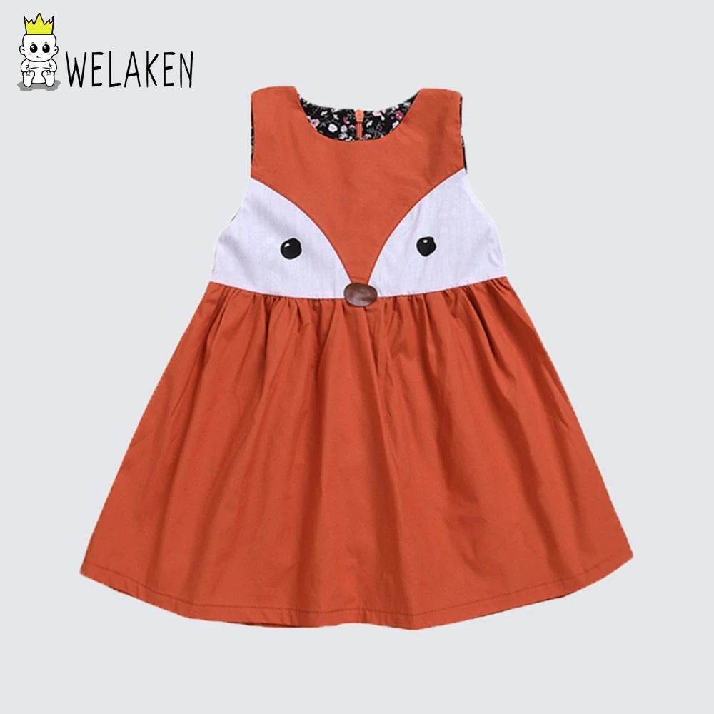 

weLaken Girls Cartoon Fox Vest Dress 2019 Summer Clothing Kids Dresses For Girls Baby Girl Clothes Party Dress Holiday Clothing
