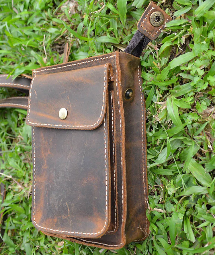 MAHEU мужская кожаная поясная сумка, винтажная натуральная кожа, маленькая Мужская поясная сумка, поясная сумка с ремнем на плечо, сумка для телефона