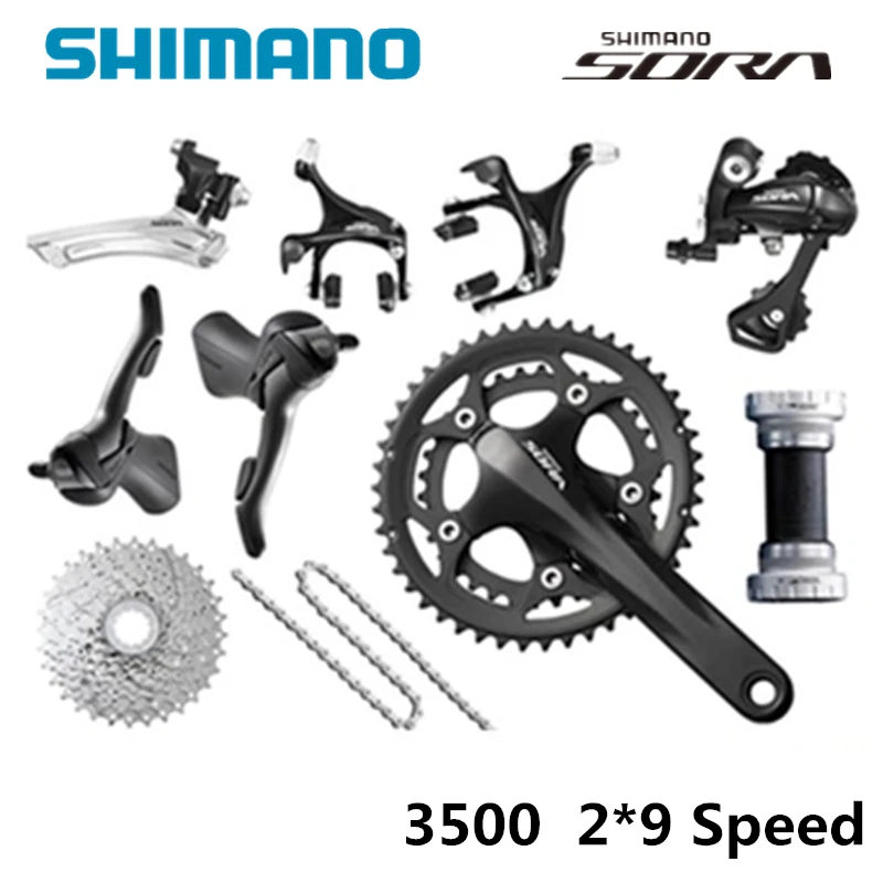 

Shimano sora 3500 2*9 speed groupets road bike groupset black bicycle group set170 50-34 11-25
