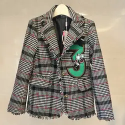 Новый бренд цифровой патч Diamond Houndstooth куртка Chaquetas Mujer Primavera 2018 взлетно-посадочной полосы Осень Для женщин с длинным рукавом пальто с