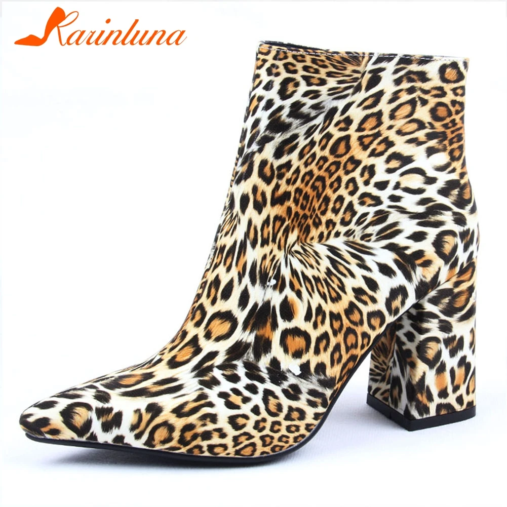 

KARINLUNA 2019 Fashion Leopard Ankle Boots Woman Spring Autumn 2019 women's High Heels Shoes Boots Women Size 34-43