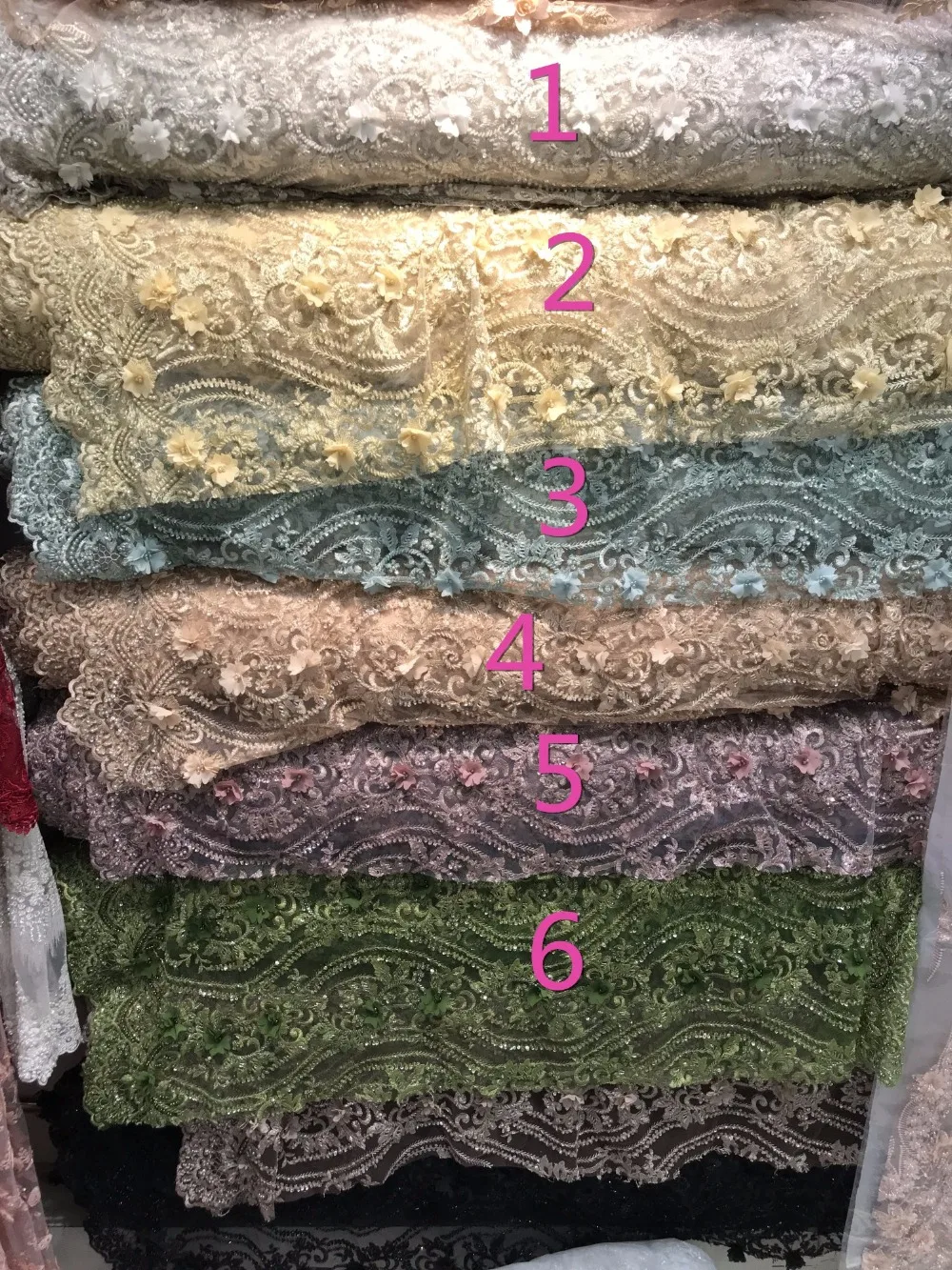 2018 french tulle lace fabrics embroidered 3D applique Lace Beaded french tulle lace fabrics For