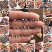 Винтажные круглые хрустальные серьги-гвоздики Комплект сережек для женщин Brincos массивные античные серебряные серьги Модные женские ювелирные изделия для вечеринки