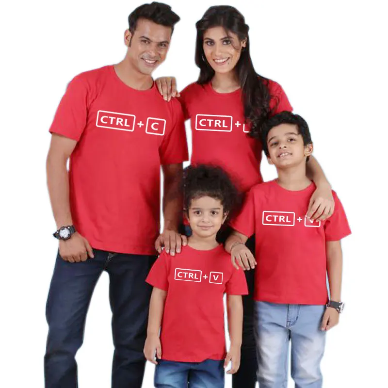 CTRL C V/забавная семейная футболка с надписью для папы, сына, мамы и дочки Одинаковая одежда для папы, мамы и меня - Цвет: red