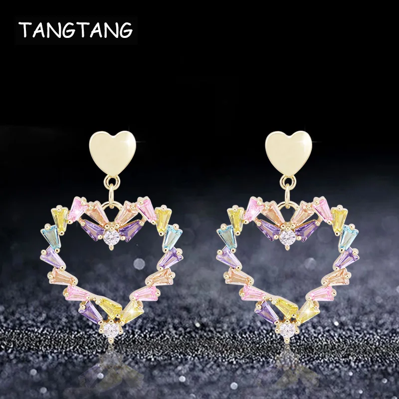

Delicate Multicolors CZ Crystal Bling Heart Earrings For Elegant Women Unqiue Design Gorgeous Jewelry Accessories New Year Gift