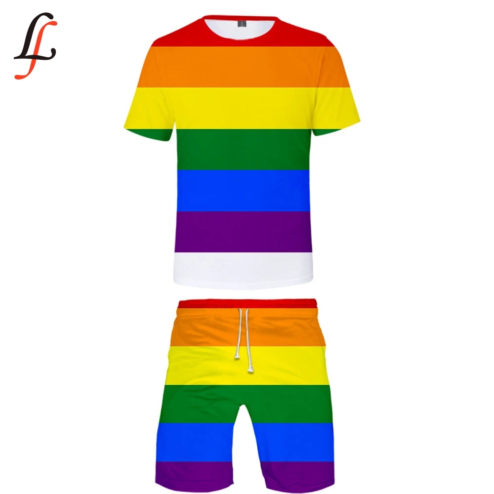 

LGBT 3D Print 2019 New Casual Cool Man 2 Set Summer Popular Hip Hop Fashion High Street T-shirt Shirt+Short Pants Sets