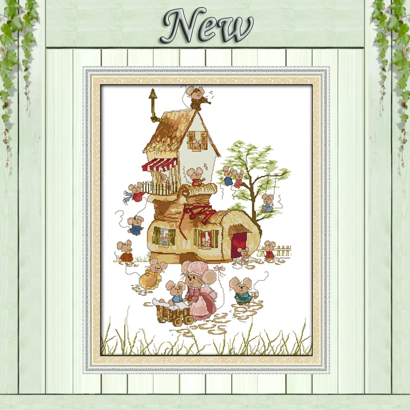 

The mouse family cute house garden painting Counted Printed on canvas DMC 11CT 14CT Cross Stitch kits Needlework Sets embroidery