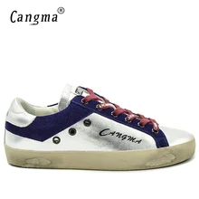 CANGMA/повседневные мужские кроссовки; сезон осень; Цвет серебристый, фиолетовый; кожаная мужская обувь для отдыха ручной работы; Chaussure; большие размеры