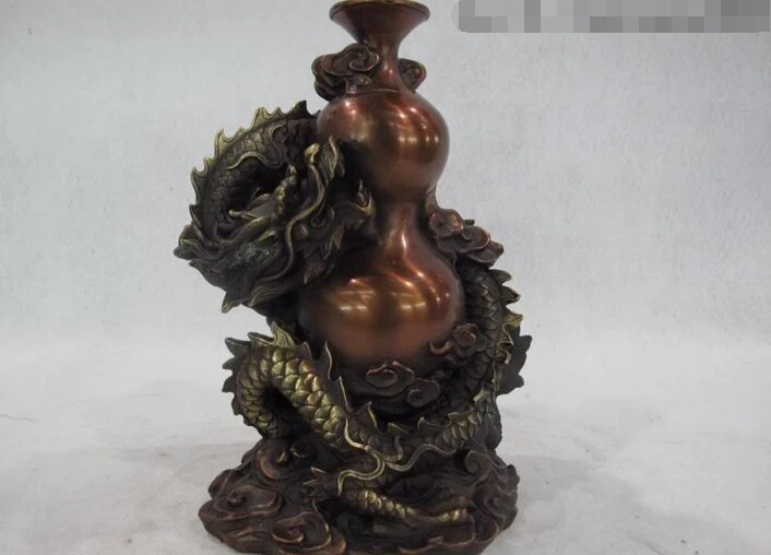 

fast shipping USPS to USA S2849 8 China Royal Palace Copper Bronze Feng Shui Dragon twine Bottle Pot Vase Statue
