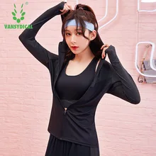 Молнии с длинным рукавом спортивная футболка для занятий йогой верхняя одежда Для женщин пальто для фитнеса с капюшоном работает Спортивная куртка тренажерный зал топы Спортивная