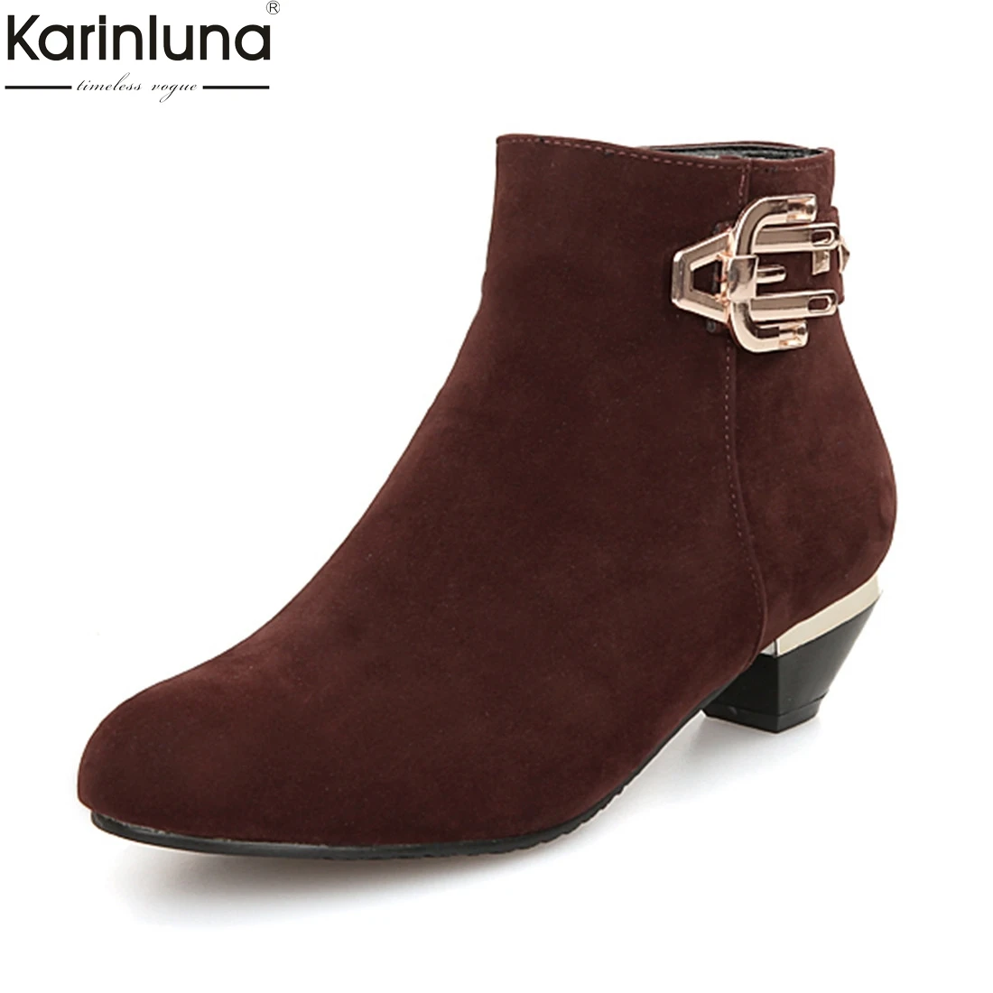 

KarinLuna Large Size 31-43 Strange Style Zip Up Warm Fur Winter Boots Woman Shoes Rivet Hot Sale Ankle Boots Female Shoes Woman