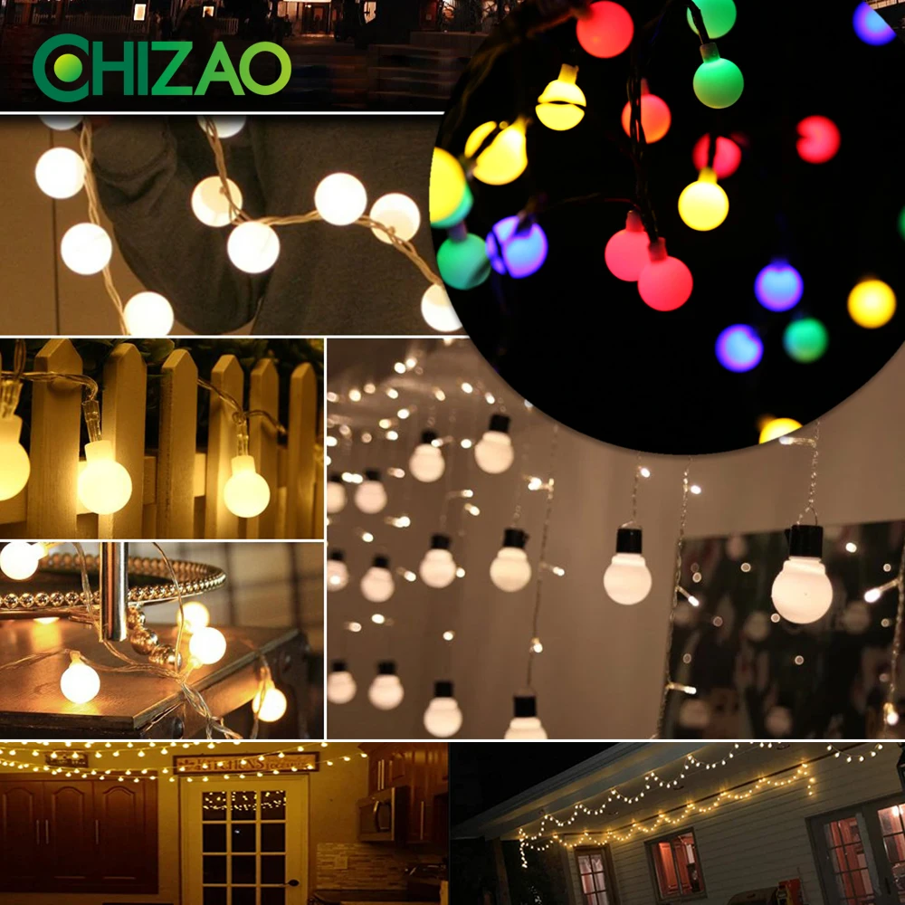 CHIZAO LED Holiday Multi-color Ball String Light Solar Power Waterproof IP65 for House Party Garden Tree Fence Decor wreath CHIZAO LED Holiday Multi-color Ball String Light Solar Power Waterproof IP65 for House Party Garden Tree Fence Decor wreath