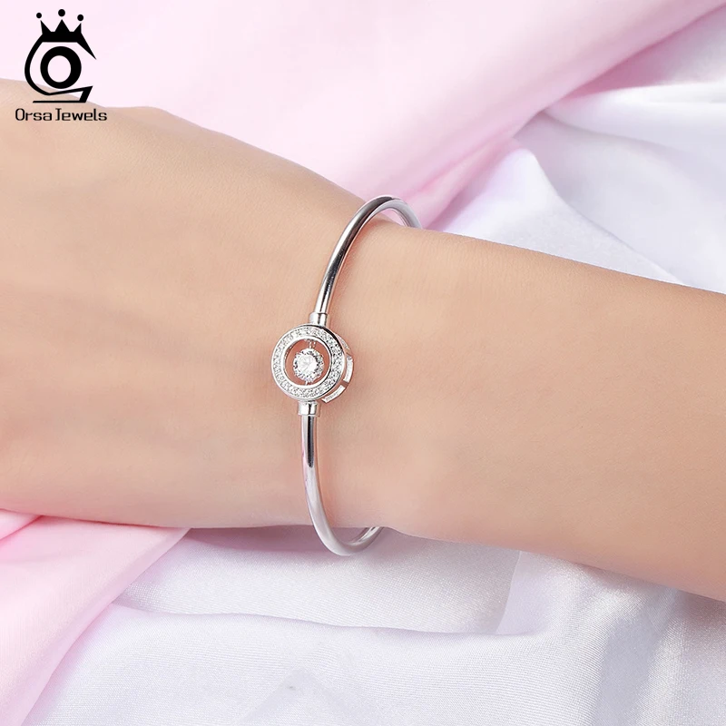 Ceny ORSA JEWELS prawdziwe 925 Sterling Silver kobiety bransoletki i Bangles aaa sześcienne cyrkon idealne polerowane moda kobiety bransoletka biżuteria SB11
