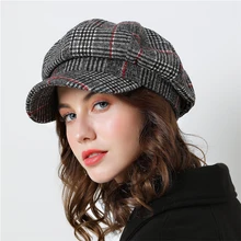 Boné de beisebol feminino para o inverno chapéus de algodão xadrez vintage moda octogonal casual boina outono 2019 marca nova feminino bonés