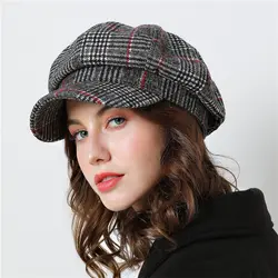 Женская бейсбольная кепка для зимы женские хлопковые шляпы в клетку винтажная модная восьмиугольная Повседневная boina осень 2018 брендовая