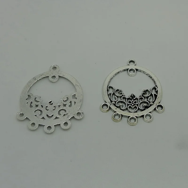 Free shipping Antique Silver Planted Filigree Earrings Connection Ring Women'S Jewelry