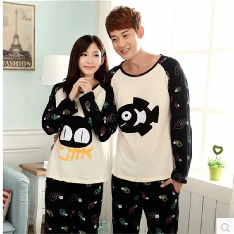 Pajamas Women Lovers Sleepwear Men Cotton Long sleeves Sleep pullover