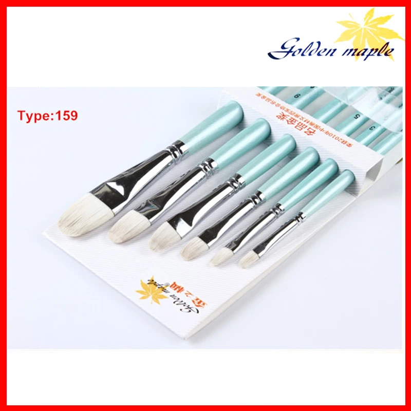 

6pcs/set New Fashion Wool Brushes Art Brush Sky Blue Wood Paint Brushes for Oil Painting Younger Paint Brush