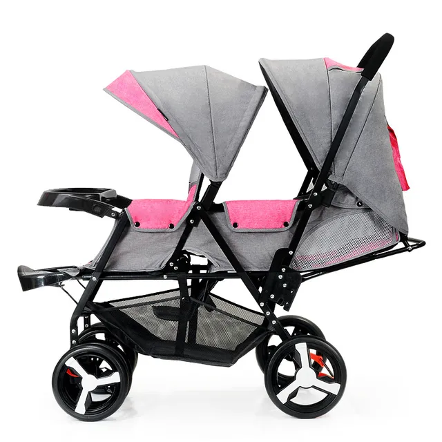 Front and Rear Seat Baby Twin Stroller Flat Lie Double Stroller