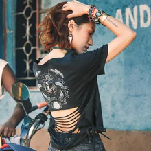 Летняя женская короткая Повседневная Свободная футболка с круглым вырезом и буквенным принтом, универсальная хлопковая черная короткая футболка