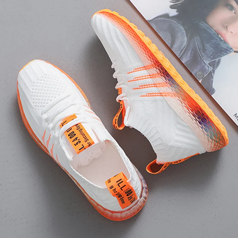 

UPUPER Breathable Flying Woven Fabric Women's Sneakers Air Mesh Leisure Women's Shoes Summer Outdoor Flat Vulcanize Shoes Woman