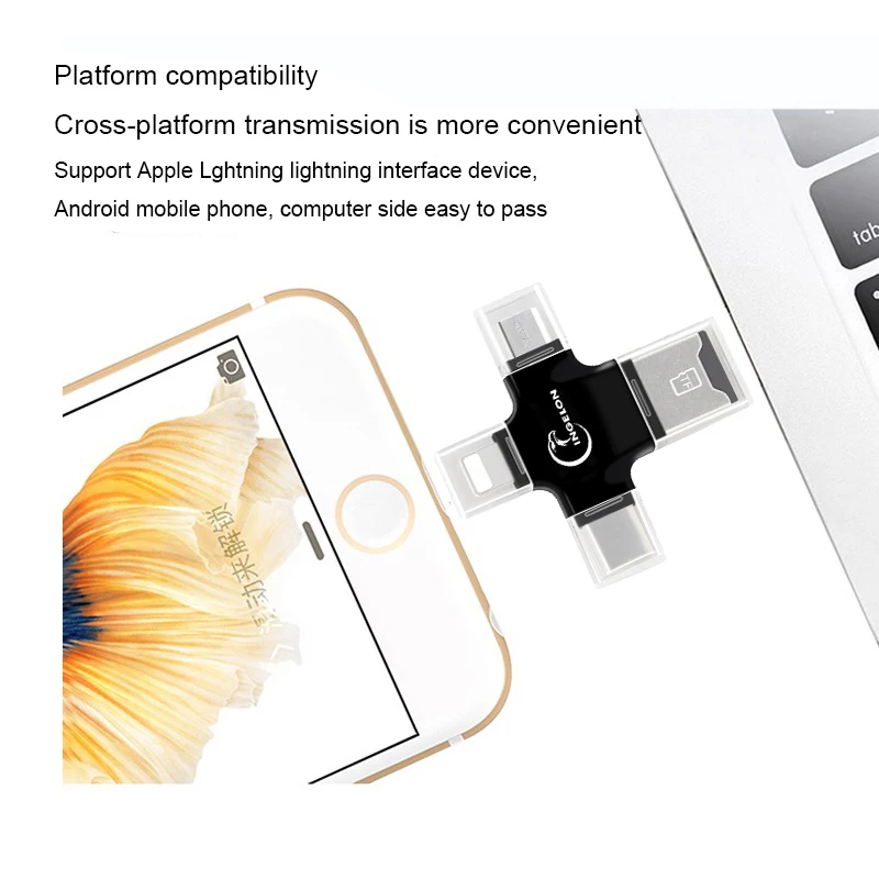 Ingelon 4in1 USB2.0 OTG Lightning Тип-C устройство чтения карт памяти карта mirco-SD для устройства чтения sd-карт "сделай сам" для iphone 6 7 8 плюс samsung S8 S9