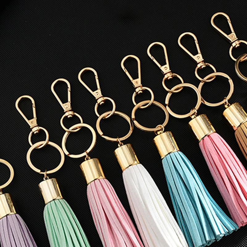 

Long Tassel Keychain Car Bag Hanging Pendant Ornaments Gift For Women Girls Trinket Leather Rhinestone Bow Key Ring Fashion