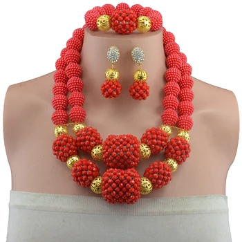 

Free Shipping Dubai Red Bridal Jewelry Set African Beads Costume Jewelry Set African Fashion Jewelry Set for Women