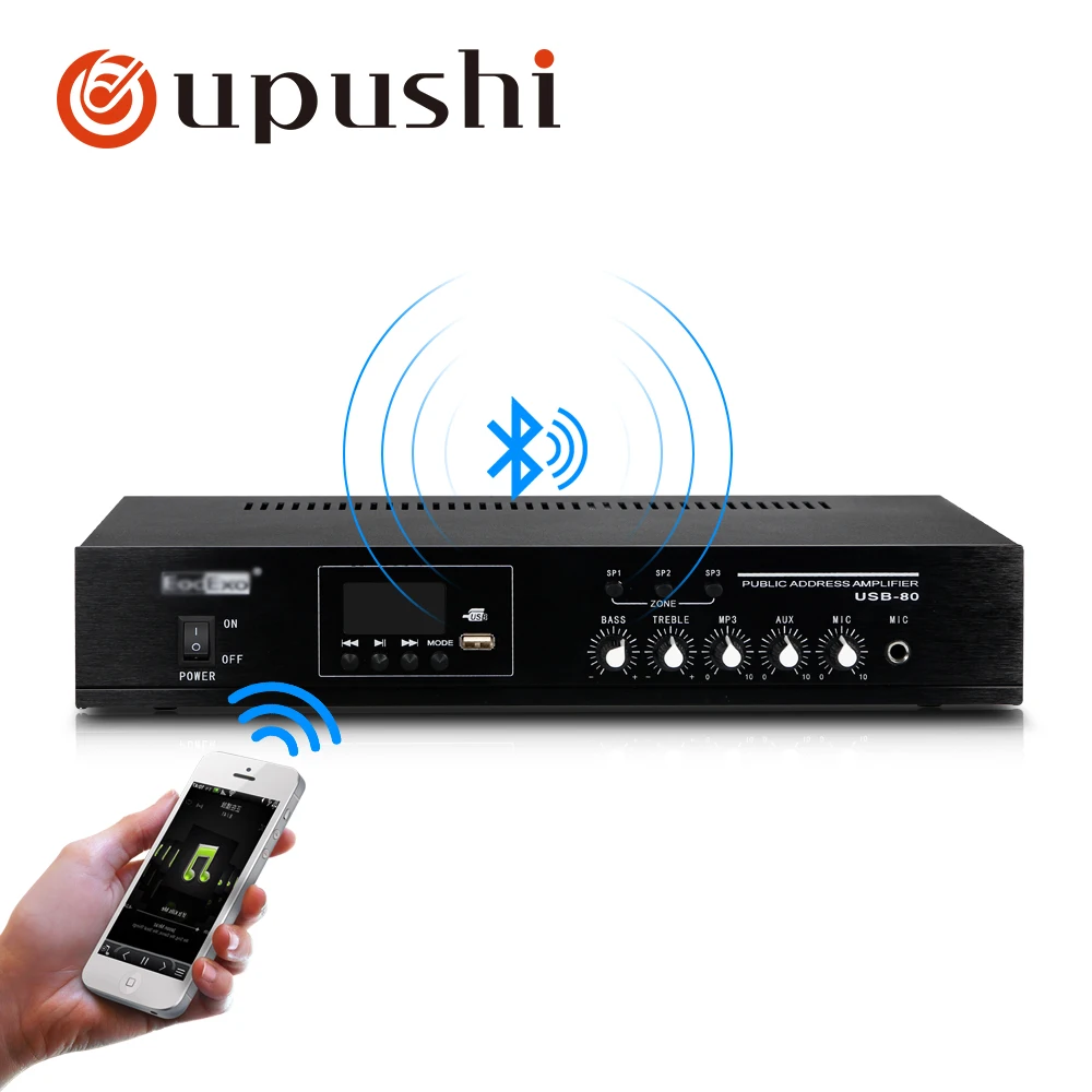 Oupushi PA Bluetooth 3 зоны усилители 80 Вт домашнего использования мини микшер USB усилитель