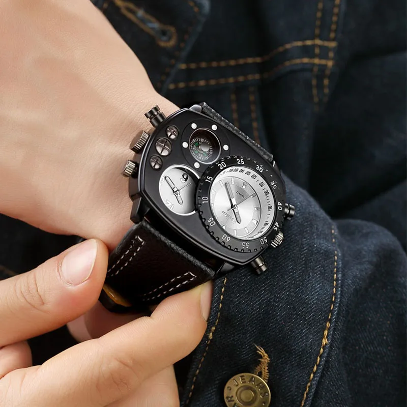 Oulm Hp9865 Relógio de Pulso Casual Square Dial Wide Strap Homem Quartz Ver Marca de Luxo Relógio Masculino Super Grande Men Sport Relógios - Image 6