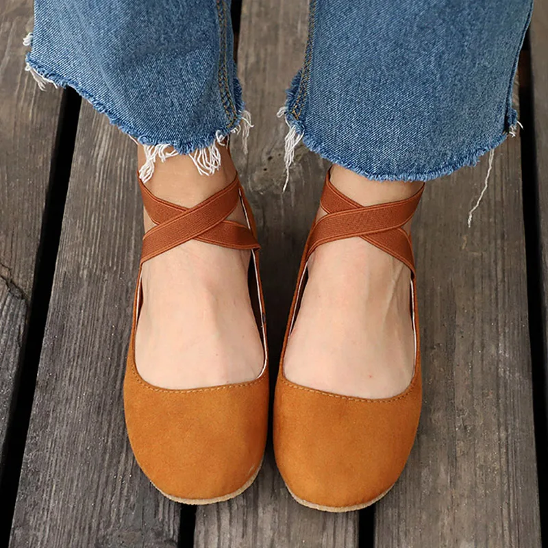 

Plus Size Women Shoes Round Toe Loafers Women Casual Shoes Elastic Band Ballet Flats Women Flat Shoes Cross Strap Nurse Shoes
