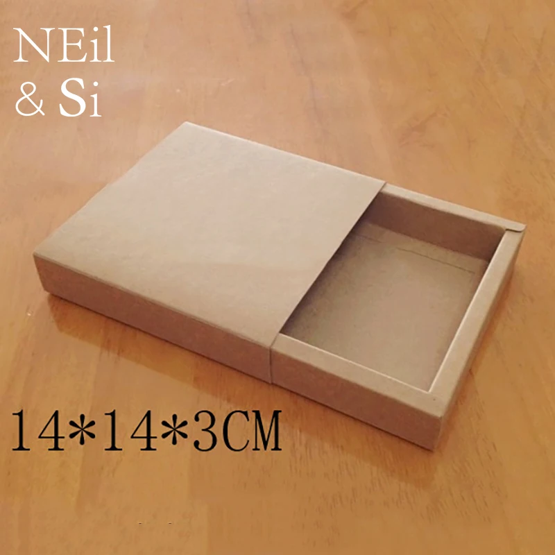 

Brown Drawer Box for Tea Craft Wedding Gift Packaging kraft Paper Boxes 14*14*3cm Free Shipping