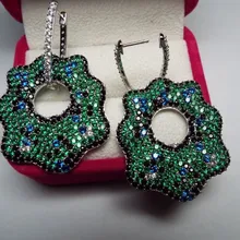 Qi Xuan_Fashion jewelry_роскошная большая розовая капля вечерние серьги_ S925 Твердые серебряные роскошные каменные серьги_ Прямая с фабрики