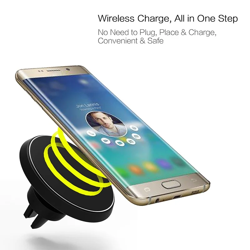 Magnetic QI Wireless Car Charger Mount Flexible Rotation Magnetic Air Vent Magnet Car Charge Holder Stand for Samsung Galaxy