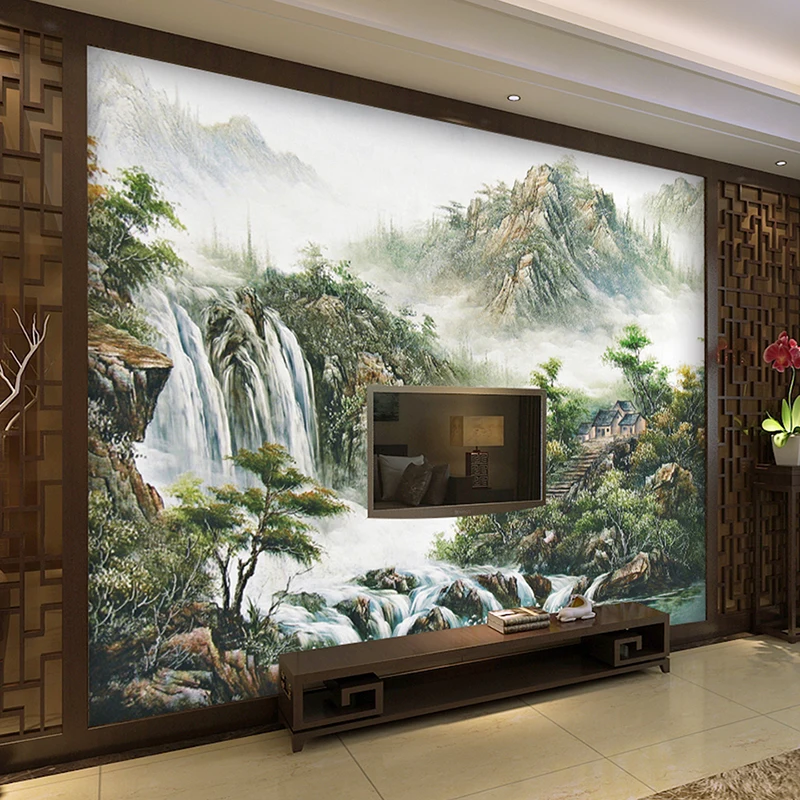 

Custom wall Mural Wallpaper Chinese Style Landscape Printed Living Room Sofa TV Background home decor WallMurals Wallpaper