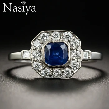 

New Fashion Solid 925 Sterling Silver Exquisite Aquamarine Wedding Engagement Rings With Cubic Zirconia Stones Fine Jewelry Ring