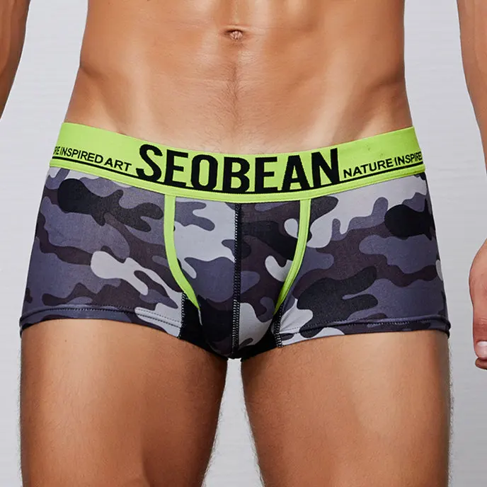 SEOBEAN Brand Men's Boxers Underwear Cotton Camouflage Boxers Shorts Sexy Low-rise Male Underwear Boxers Panties white boxer briefs Boxers