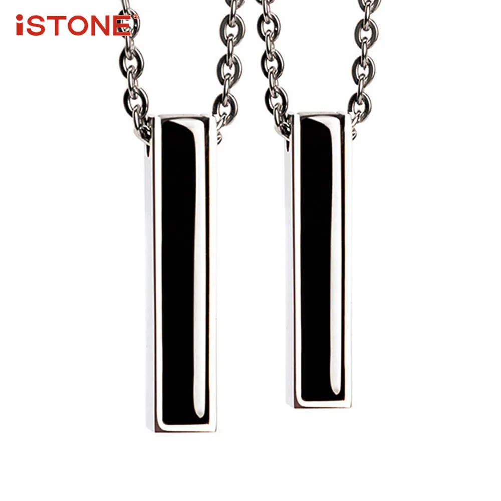 

iSTONE Natural Gemstone Pendant 925 Sterling Silver Chain Square Shape Black Agate Pendant Necklaces Fine Jewelry for Lovers'