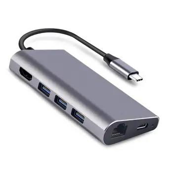 

8 in1 USB C HUB USB-C HUB Type-c to Multi USB 3.0 HDMI 4k RJ45 Power Adapter Type C HUB HAB Splitter For Macbook Pro Air