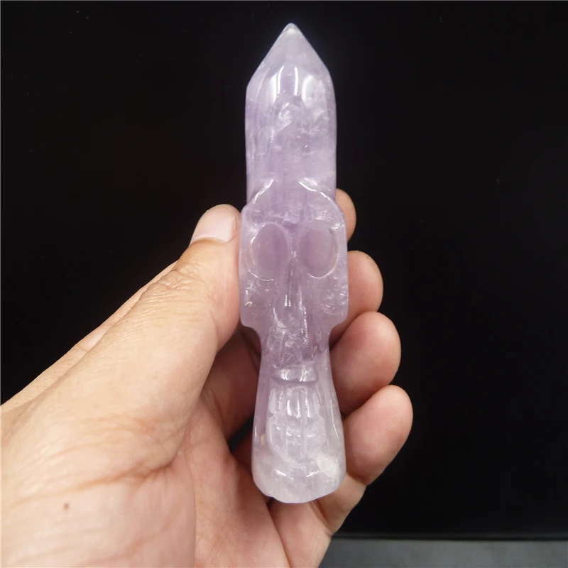 

NATURAL Amethyst QUARTZ CRYSTAL WAND skull T321
