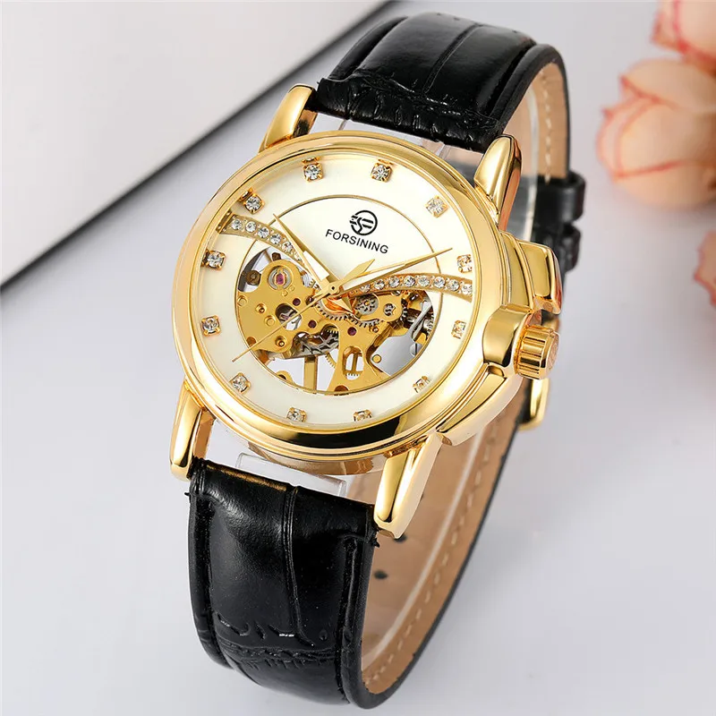 FORSINING механические Женские наручные часы классические женские часы лучший бренд роскошные золотые кожаные водонепроницаемые классические женские Часы 036