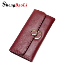 Shengbaoli Genuine Leather Women Wallets Luxury Brand 2017 New Design High Quality Fashion Girls Purse Card Holder Long Clutch